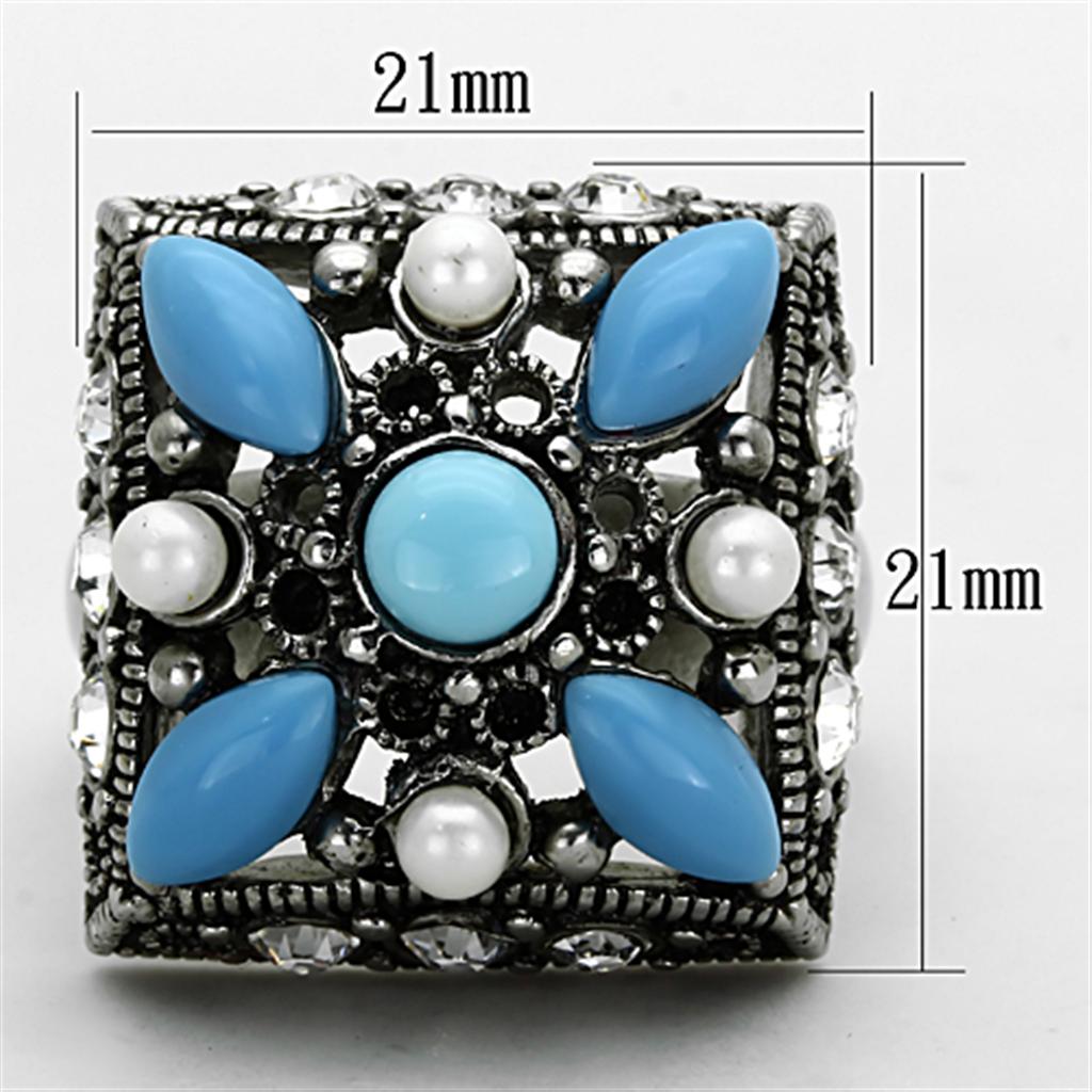 TK1309 - High polished (no plating) Stainless Steel Ring with Synthetic Turquoise in Sea Blue