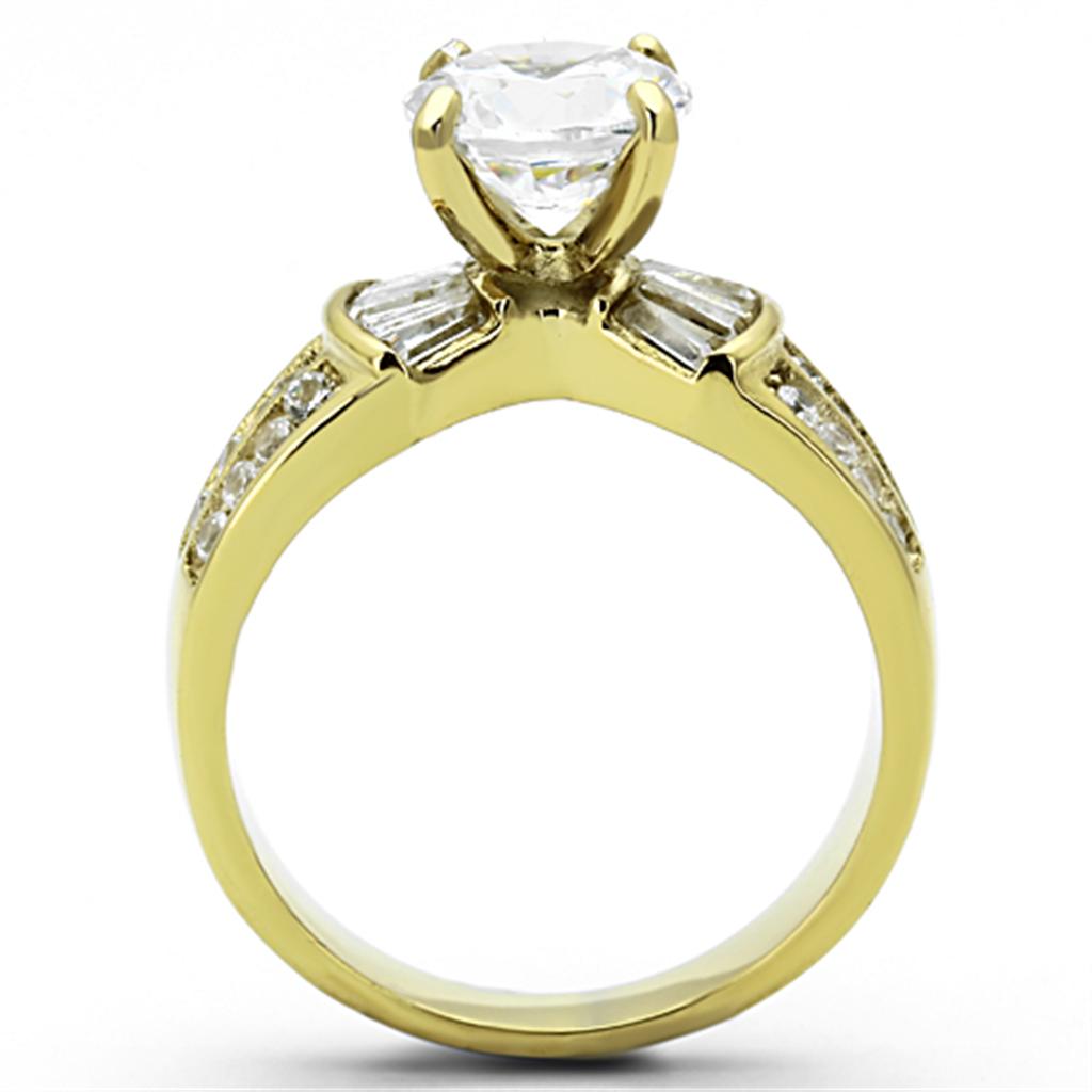 TK1323 - IP Gold(Ion Plating) Stainless Steel Ring with AAA Grade CZ  in Clear