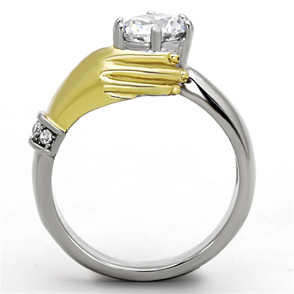 TK1324 - Two-Tone IP Gold (Ion Plating) Stainless Steel Ring with AAA Grade CZ  in Clear