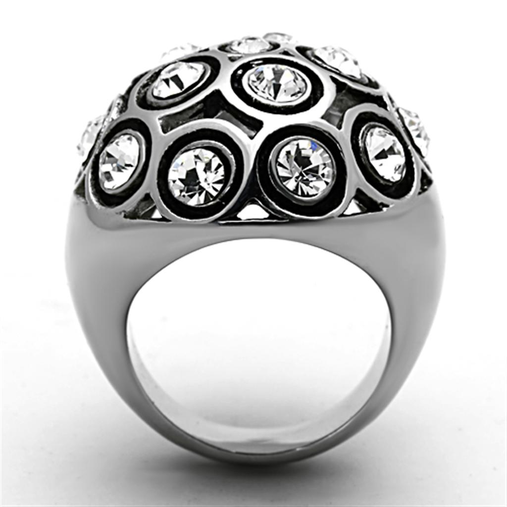 TK1325 - High polished (no plating) Stainless Steel Ring with Top Grade Crystal  in Clear