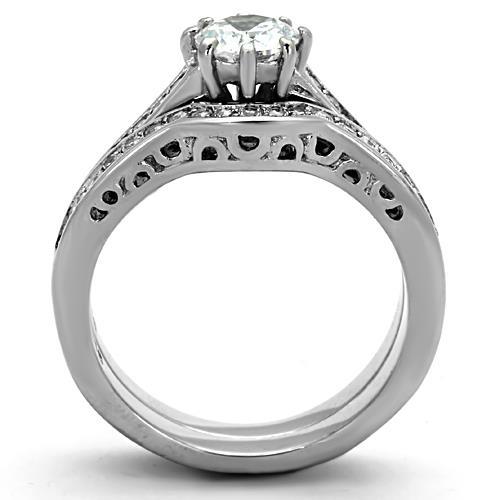 TK1330 - High polished (no plating) Stainless Steel Ring with AAA Grade CZ  in Clear