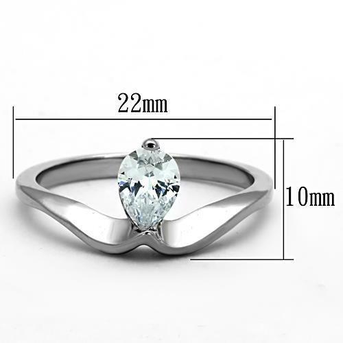 TK1336 - High polished (no plating) Stainless Steel Ring with AAA Grade CZ  in Clear