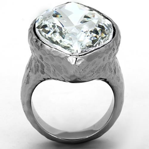 TK1368 - IP rhodium (PVD) Stainless Steel Ring with Top Grade Crystal  in Clear