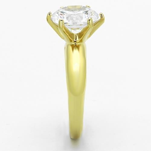 TK1408 - IP Gold(Ion Plating) Stainless Steel Ring with AAA Grade CZ  in Clear