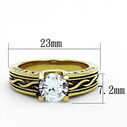 TK1410 - IP Gold(Ion Plating) Stainless Steel Ring with AAA Grade CZ  in Clear