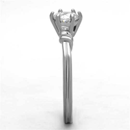 TK1431 - High polished (no plating) Stainless Steel Ring with AAA Grade CZ  in Clear