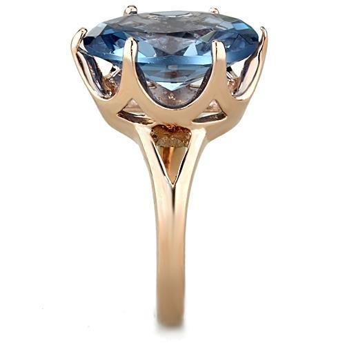 TK1484 - IP Rose Gold(Ion Plating) Stainless Steel Ring with Synthetic Spinel in London Blue