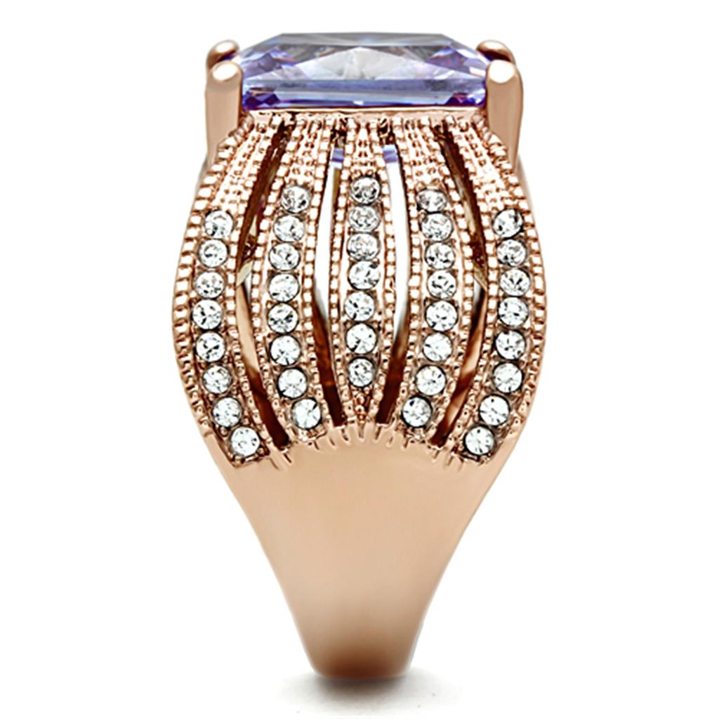 TK1490 - IP Rose Gold(Ion Plating) Stainless Steel Ring with AAA Grade CZ  in Light Amethyst