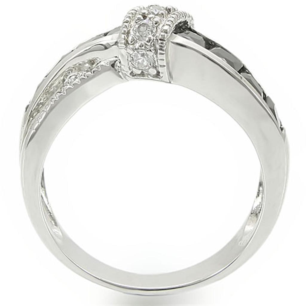 TK1494 - High polished (no plating) Stainless Steel Ring with AAA Grade CZ  in Jet