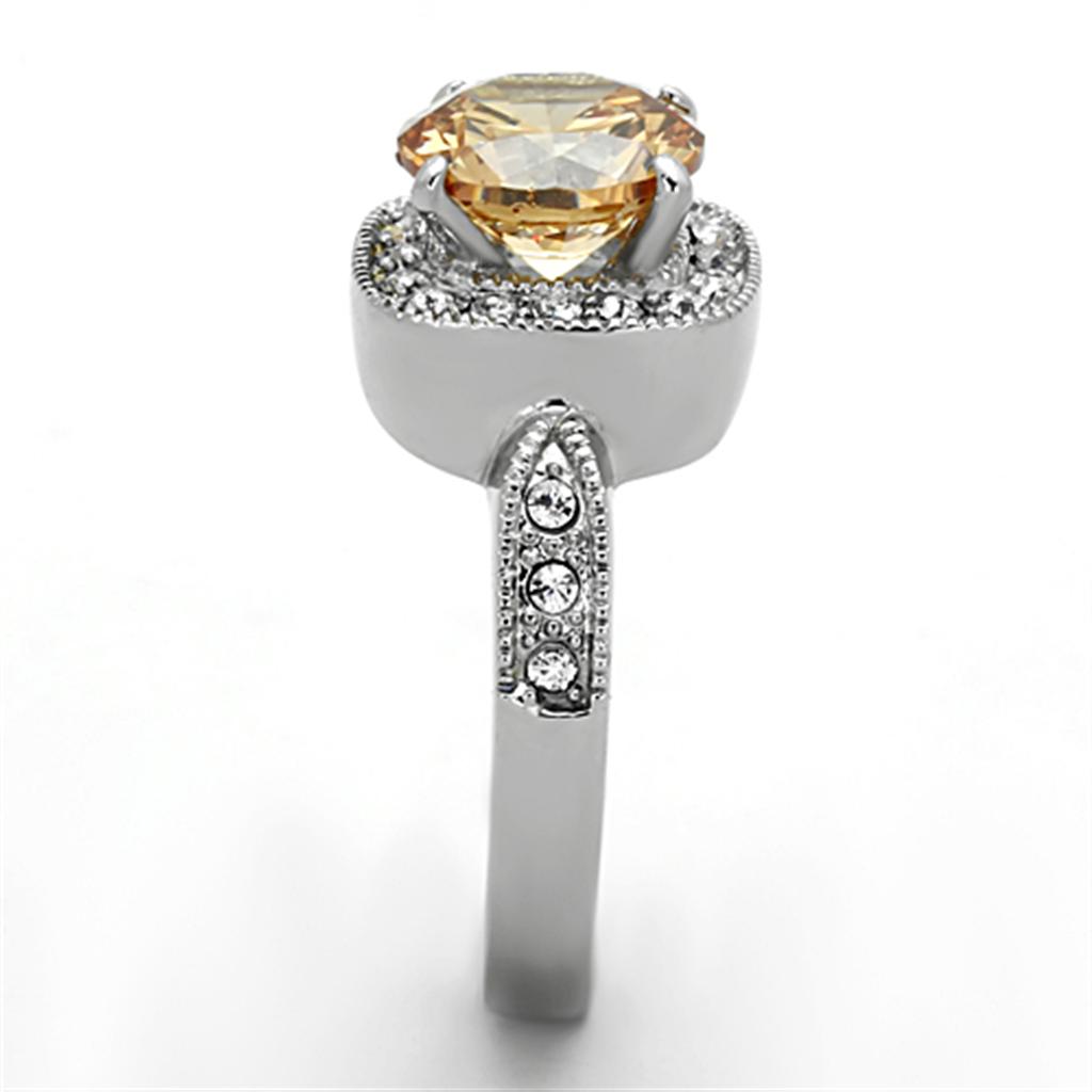 TK1495 - High polished (no plating) Stainless Steel Ring with AAA Grade CZ  in Champagne