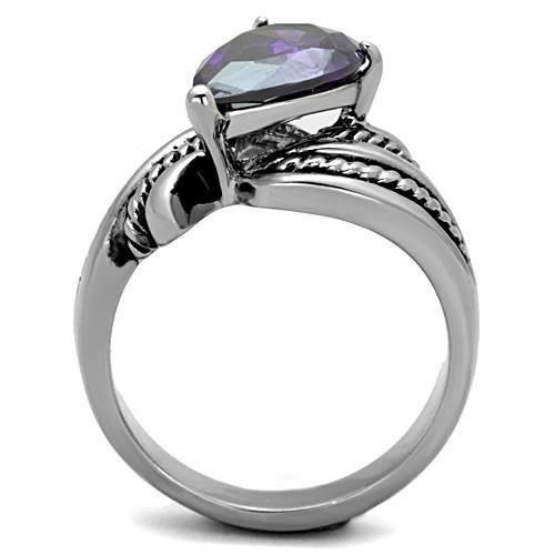 TK1515 - High polished (no plating) Stainless Steel Ring with AAA Grade CZ  in Amethyst