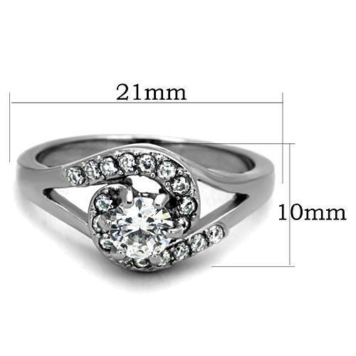 TK1529 - High polished (no plating) Stainless Steel Ring with AAA Grade CZ  in Clear