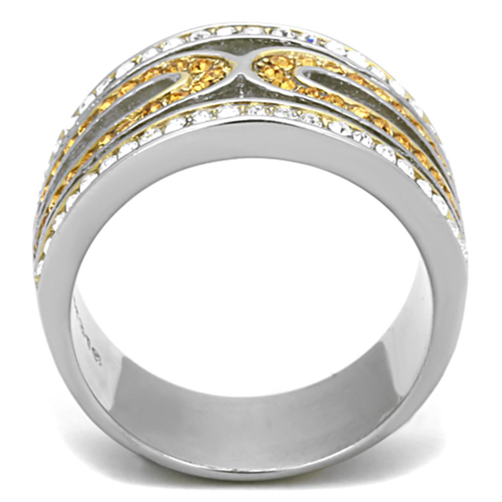 TK1555 - Two-Tone IP Gold (Ion Plating) Stainless Steel Ring with Top Grade Crystal  in Topaz