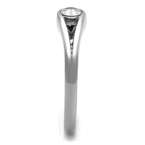 TK1581 - High polished (no plating) Stainless Steel Ring with AAA Grade CZ  in Clear