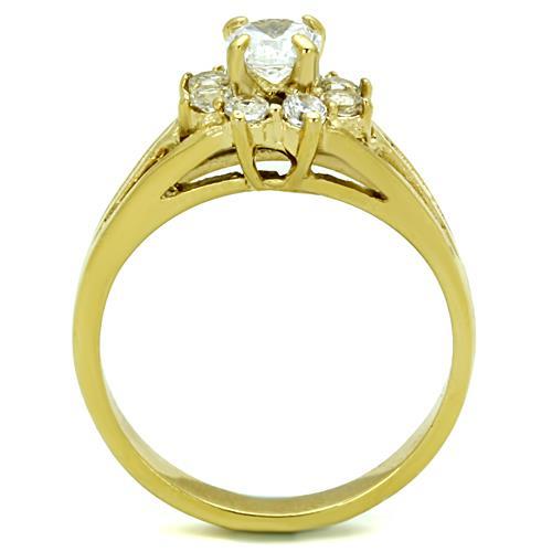 TK1583 - IP Gold(Ion Plating) Stainless Steel Ring with AAA Grade CZ  in Clear