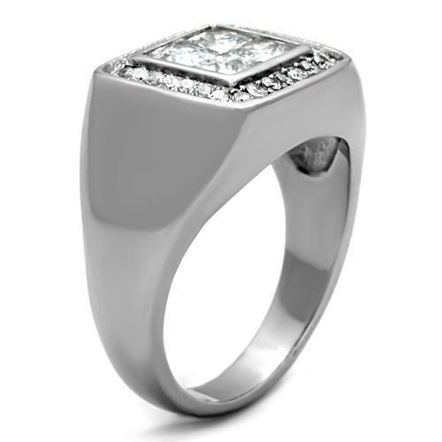 TK1608 - High polished (no plating) Stainless Steel Ring with AAA Grade CZ  in Clear