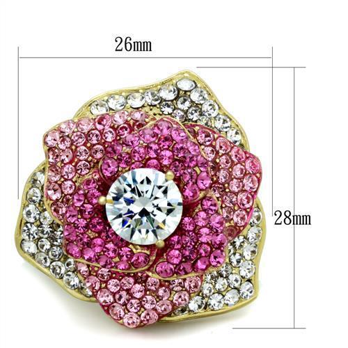 TK1624 - IP Gold(Ion Plating) Stainless Steel Ring with AAA Grade CZ  in Clear