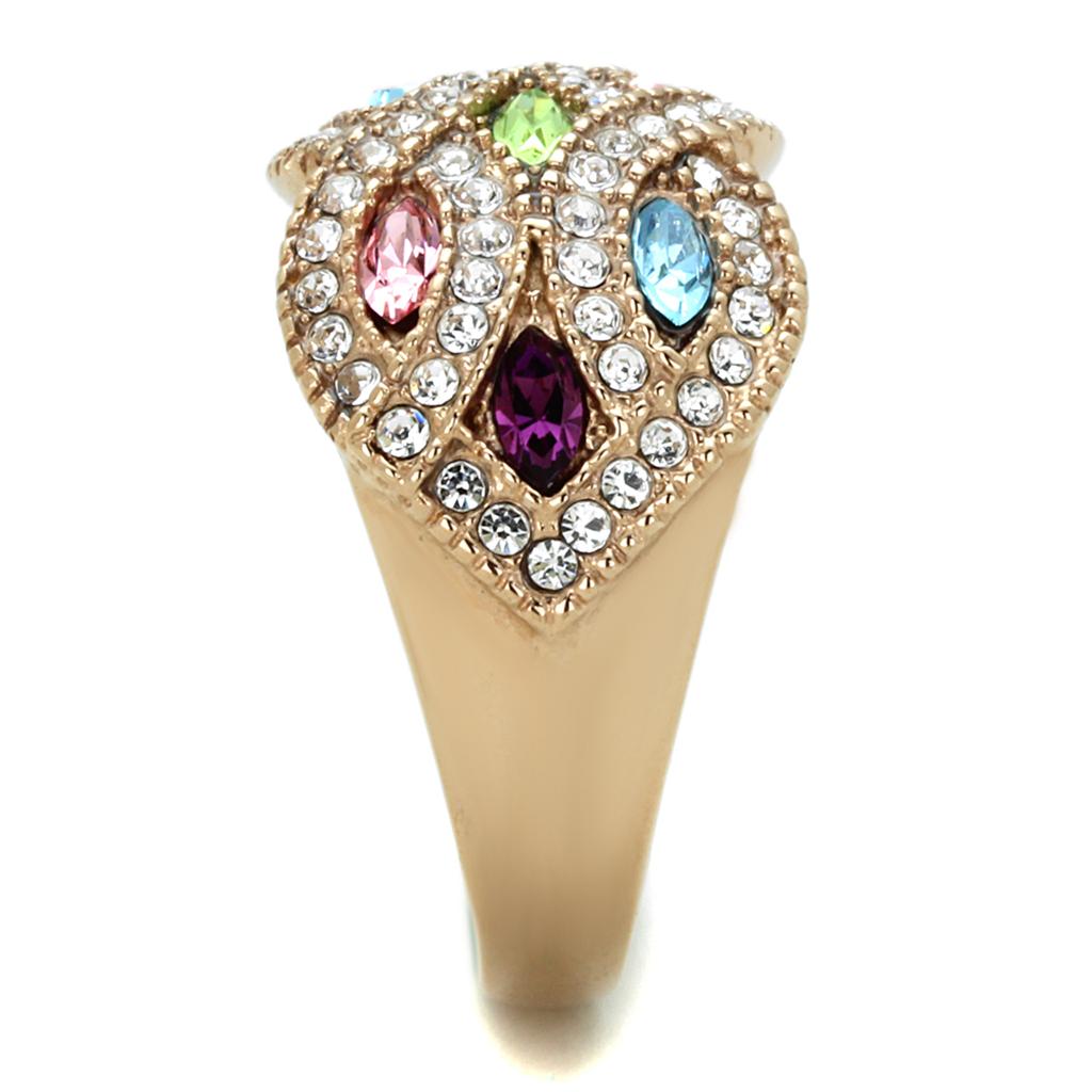 TK1632 - IP Rose Gold(Ion Plating) Stainless Steel Ring with Top Grade Crystal  in Multi Color