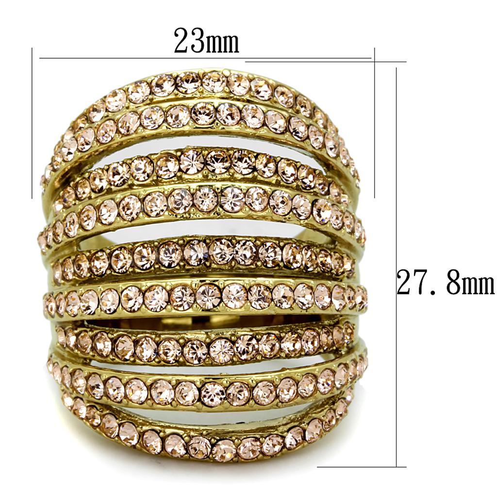 TK1637 - IP Gold(Ion Plating) Stainless Steel Ring with Top Grade Crystal  in Light Peach