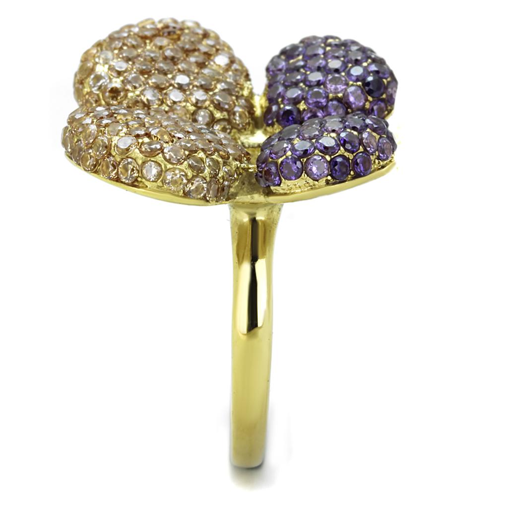 TK1639 - IP Gold(Ion Plating) Stainless Steel Ring with AAA Grade CZ  in Multi Color