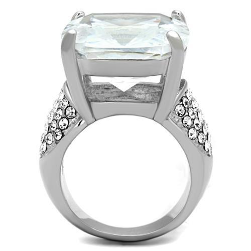 TK1748 - High polished (no plating) Stainless Steel Ring with AAA Grade CZ  in Clear