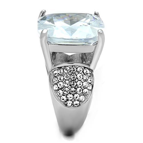 TK1748 - High polished (no plating) Stainless Steel Ring with AAA Grade CZ  in Clear