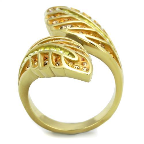 TK1849 - IP Gold(Ion Plating) Stainless Steel Ring with Top Grade Crystal  in Multi Color