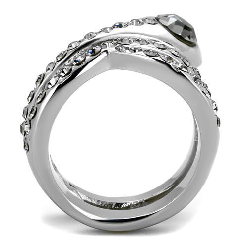 TK2038 - High polished (no plating) Stainless Steel Ring with Top Grade Crystal  in Black Diamond