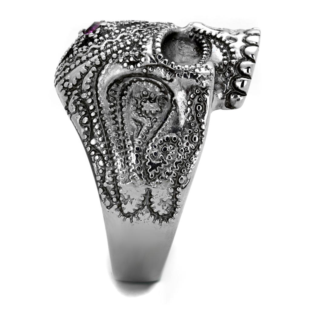 TK2060 - High polished (no plating) Stainless Steel Ring with Top Grade Crystal  in Amethyst