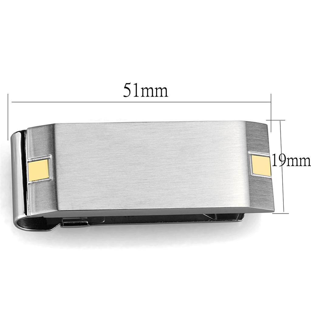 TK2069 - Two-Tone IP Gold (Ion Plating) Stainless Steel Money clip with No Stone