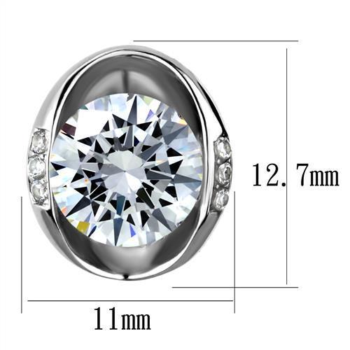 TK2149 - High polished (no plating) Stainless Steel Earrings with AAA Grade CZ  in Clear