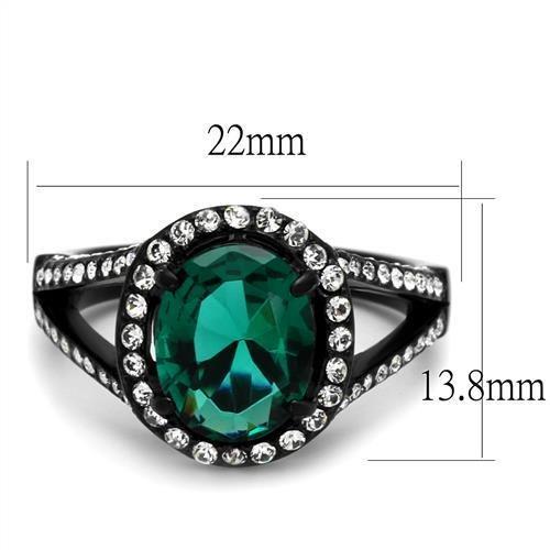 TK2202 - IP Black(Ion Plating) Stainless Steel Ring with Synthetic Synthetic Glass in Blue Zircon