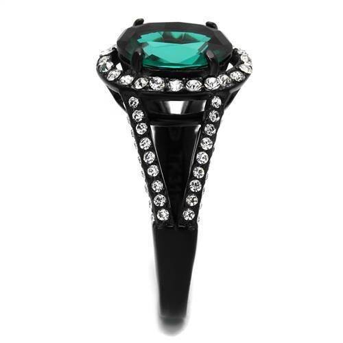 TK2202 - IP Black(Ion Plating) Stainless Steel Ring with Synthetic Synthetic Glass in Blue Zircon