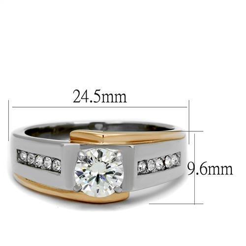 TK2218 - Two-Tone IP Rose Gold Stainless Steel Ring with AAA Grade CZ  in Clear