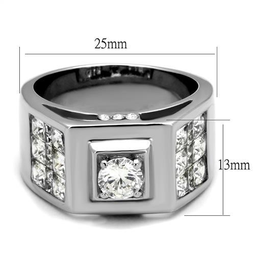 TK2220 - High polished (no plating) Stainless Steel Ring with AAA Grade CZ  in Clear