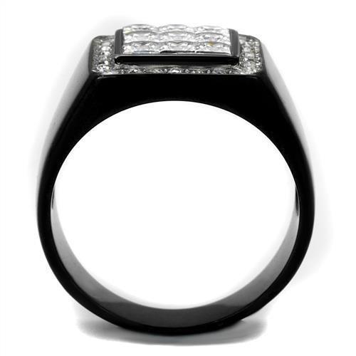 TK2230 - Two-Tone IP Black Stainless Steel Ring with AAA Grade CZ  in Clear