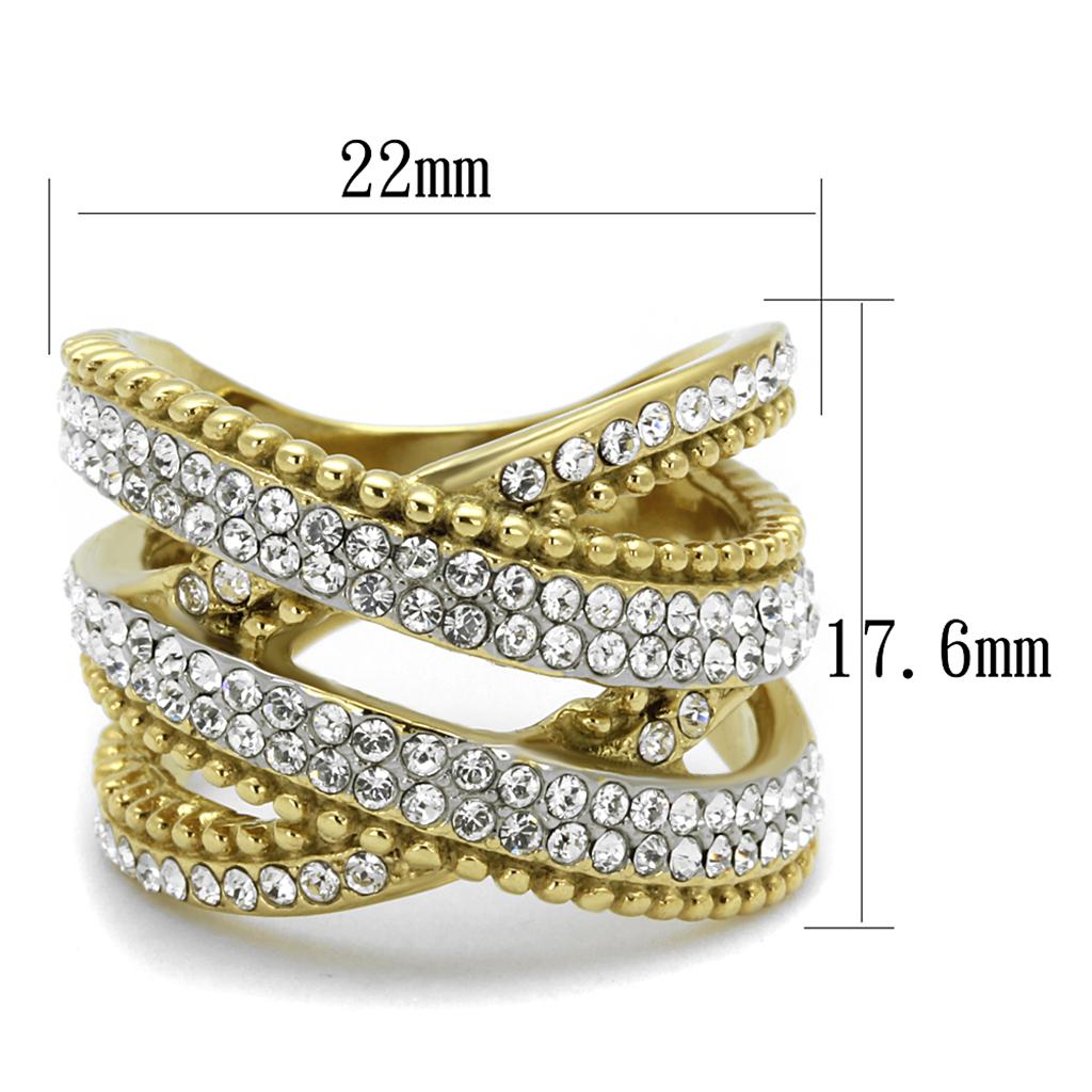 TK2252 - Two-Tone IP Gold (Ion Plating) Stainless Steel Ring with Top Grade Crystal  in Clear