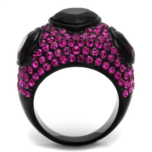 TK2276 - IP Black(Ion Plating) Stainless Steel Ring with Synthetic Synthetic Glass in Amethyst