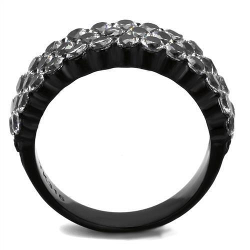 TK2277 - IP Black(Ion Plating) Stainless Steel Ring with AAA Grade CZ  in Clear