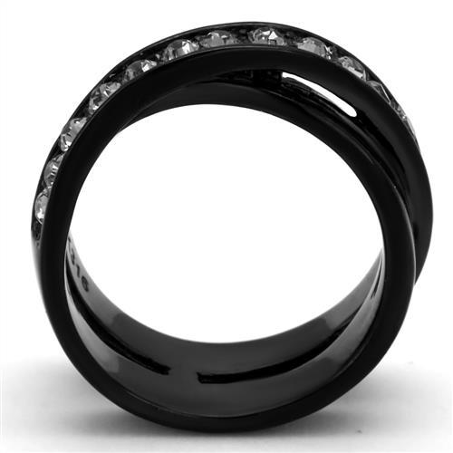 TK2281 - IP Black(Ion Plating) Stainless Steel Ring with Top Grade Crystal  in Black Diamond