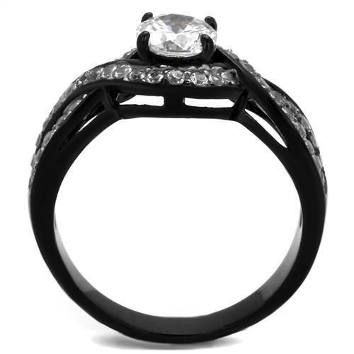 TK2282 - Two-Tone IP Black (Ion Plating) Stainless Steel Ring with AAA Grade CZ  in Clear