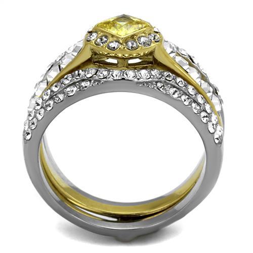 TK2291 - Two-Tone IP Gold (Ion Plating) Stainless Steel Ring with AAA Grade CZ  in Topaz