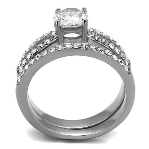 TK2292 - High polished (no plating) Stainless Steel Ring with AAA Grade CZ  in Clear