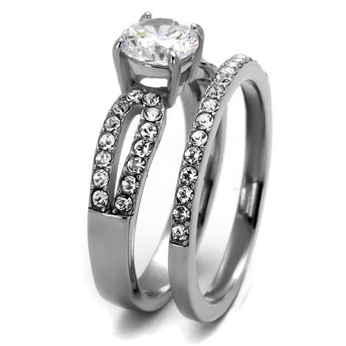 TK2292 - High polished (no plating) Stainless Steel Ring with AAA Grade CZ  in Clear