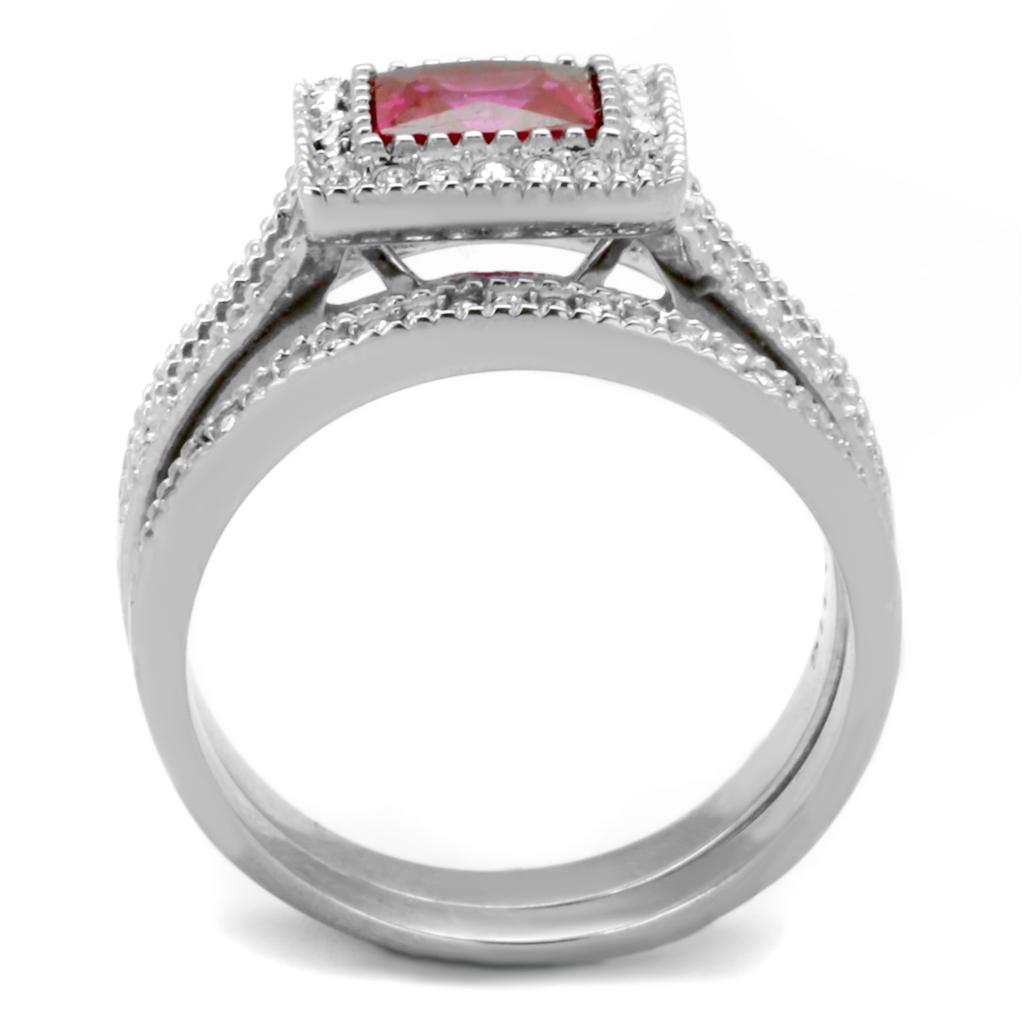 TK2293 - High polished (no plating) Stainless Steel Ring with AAA Grade CZ  in Ruby