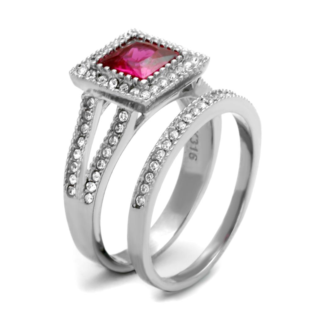 TK2293 - High polished (no plating) Stainless Steel Ring with AAA Grade CZ  in Ruby