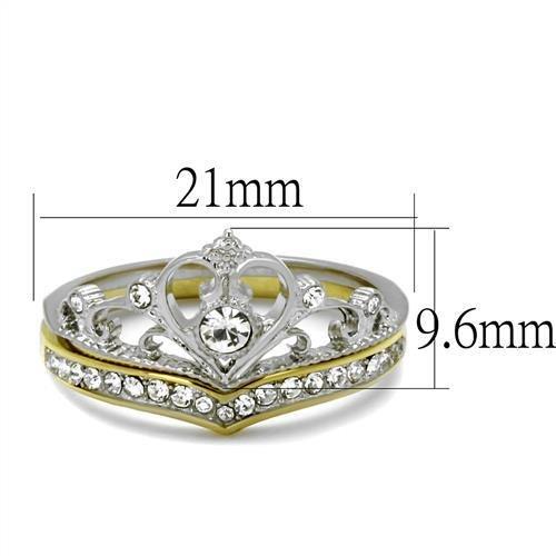 TK2294 - Two-Tone IP Gold (Ion Plating) Stainless Steel Ring with Top Grade Crystal  in Clear