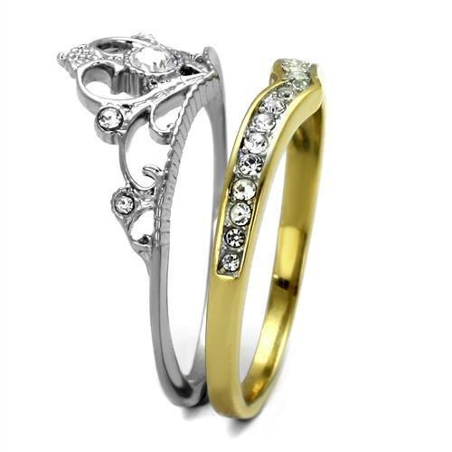 TK2294 - Two-Tone IP Gold (Ion Plating) Stainless Steel Ring with Top Grade Crystal  in Clear