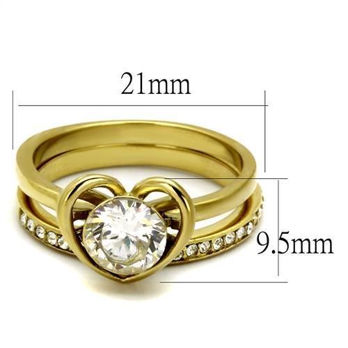 TK2295 - IP Gold(Ion Plating) Stainless Steel Ring with AAA Grade CZ  in Clear