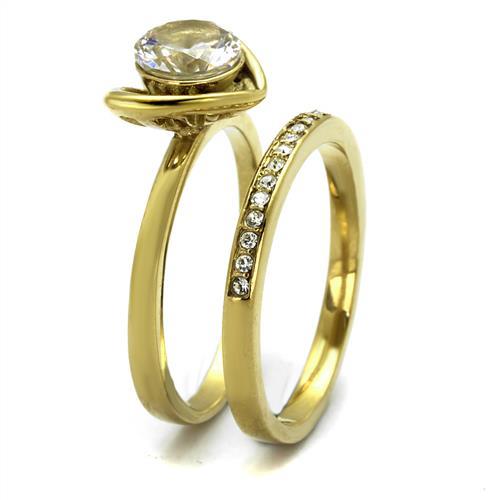 TK2295 - IP Gold(Ion Plating) Stainless Steel Ring with AAA Grade CZ  in Clear